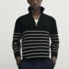 Massimo Dutti Striped Mock Neck With Zip- Jumper - Dark Blue -Massimo Dutti Shop 8c7e64ce0e834cbd817dbb80e2a9cc0f
