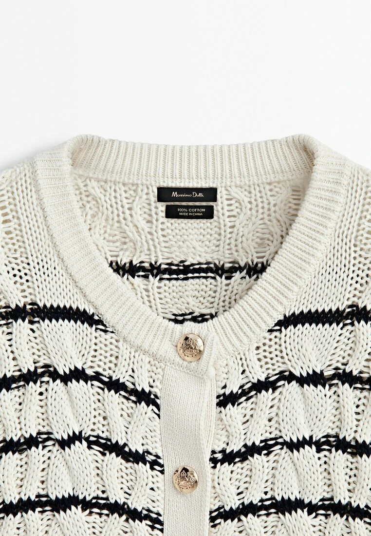 Massimo Dutti Striped Cable - Cardigan - Beige 9 Massimo Dutti Striped Cable - Cardigan - Beige - Image 7