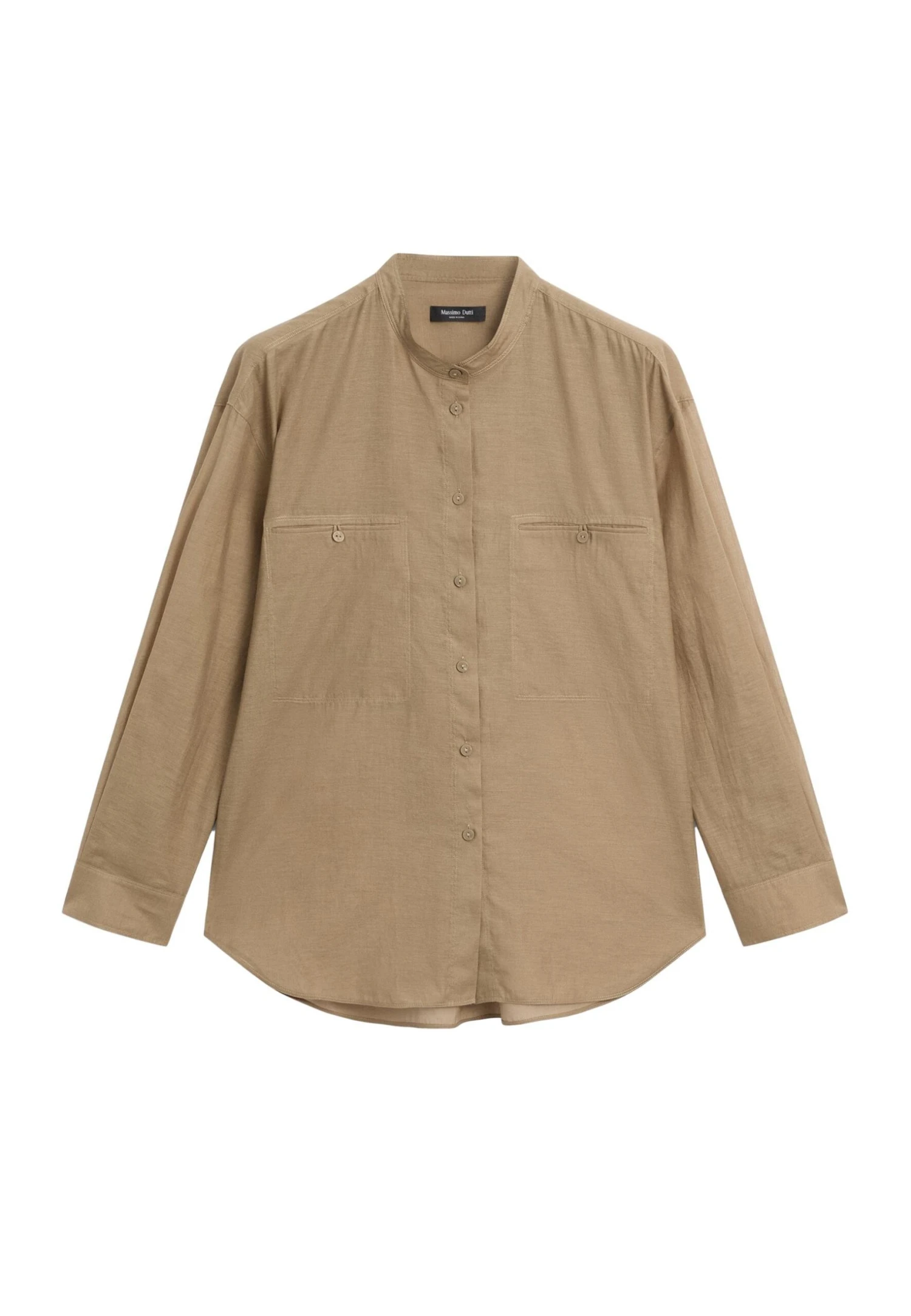 Massimo Dutti LONG GARMENT WITH STAND COLLAR - Button-down Blouse - Khaki 8 Massimo Dutti LONG GARMENT WITH STAND COLLAR - Button-down Blouse - Khaki - Image 6