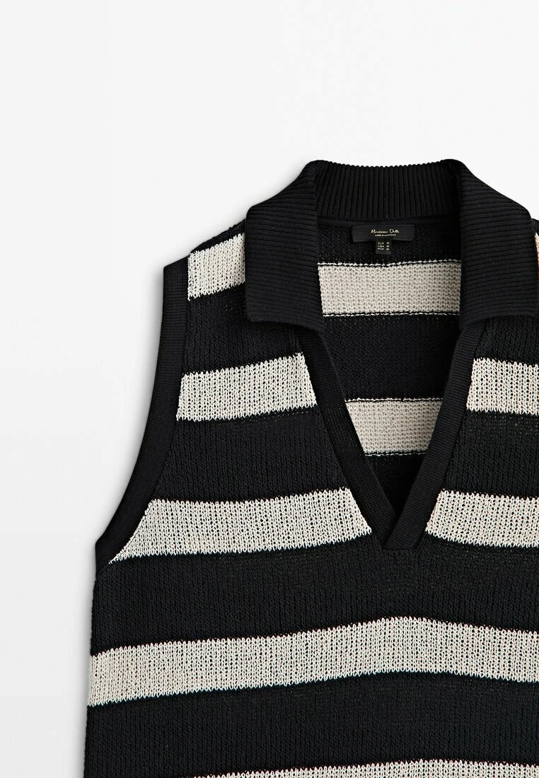 Massimo Dutti Textured Striped Sleeveless - Polo Shirt - Black 10 Massimo Dutti Textured Striped Sleeveless - Polo Shirt - Black - Image 8