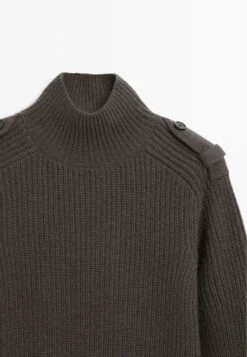 Massimo Dutti KNIT HIGH NECK SWEATER WITH SHOULDER DETAIL - Jumper - Dark Brown -Massimo Dutti Shop 8edac066dd034ac19aa63e11104822e3