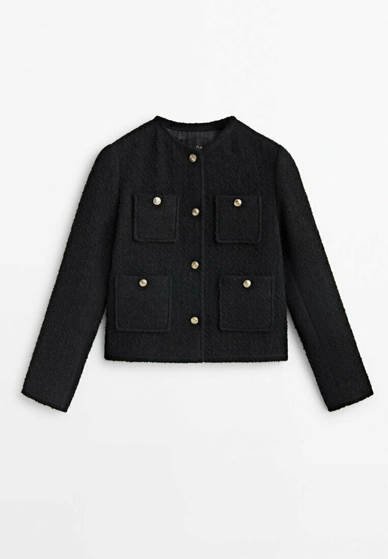 Massimo Dutti Textured Cropped With Four Pockets - Summer Jacket - Black 12 Massimo Dutti Textured Cropped With Four Pockets - Summer Jacket - Black - Image 10