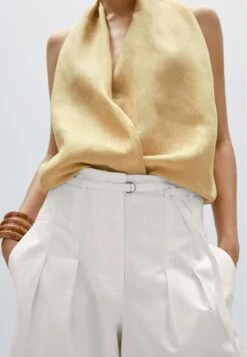 Massimo Dutti CROSSOVER HALTER NECK - Blouse - Mustard Yellow