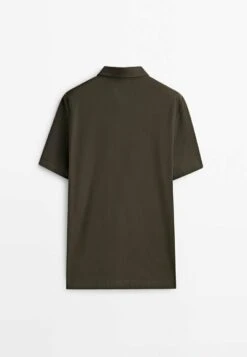 Massimo Dutti Short Sleeve Diagonal Micro - Polo Shirt - Khaki -Massimo Dutti Shop 8f9bb83637234bfab566705606a5d553