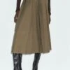 Massimo Dutti MIDI WITH WAIST DETAIL - Pleated Skirt - Light Brown