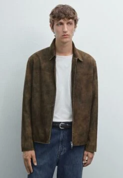 Massimo Dutti SUEDE FINISH WITH SIDE POCKETS - Leather Jacket - Dark Brown