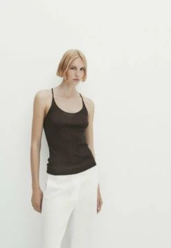 Massimo Dutti Strappy Shiny - Top - Brown