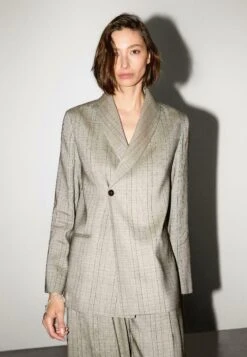 Massimo Dutti CHECK PRINT SHAWL COLLAR - Blazer - Beige