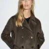 Massimo Dutti SHORT DOUBLE-BREASTED - Short Coat - Mottled Dark Brown -Massimo Dutti Shop 90be1e6a4b11421bb1fce3aa92a43fd1