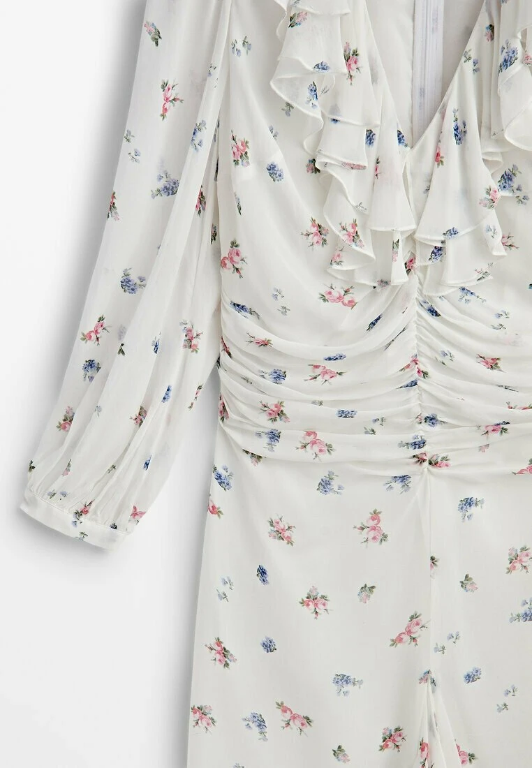 Massimo Dutti Studio - Long Floral Print With Ruffles - Maxi Dress - White 10 Massimo Dutti Studio - Long Floral Print With Ruffles - Maxi Dress - White - Image 8