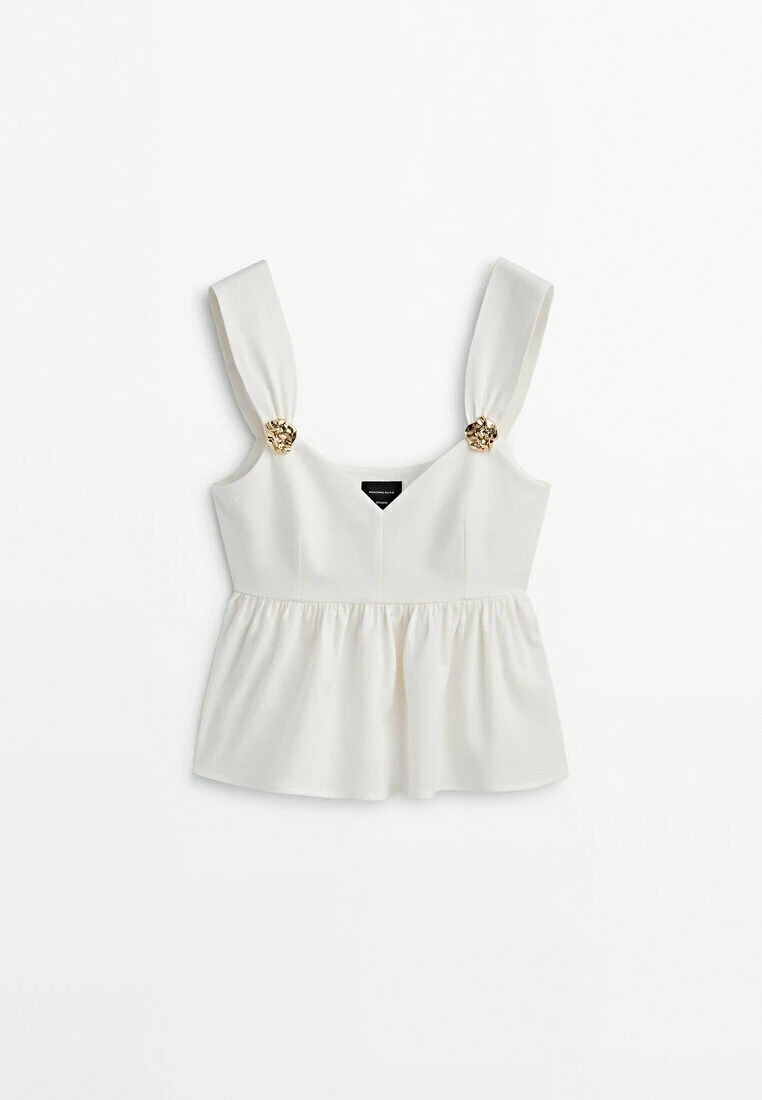 Massimo Dutti Studio - Peplum With Rhinestone Detail- Top - Beige 9 Massimo Dutti Studio - Peplum With Rhinestone Detail- Top - Beige - Image 7