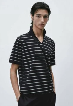 Massimo Dutti Striped Short Sleeve - Polo Shirt - Blue/Black Denim