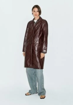 Massimo Dutti LONG NAPPA FINISH - Leather Jacket - Bordeaux