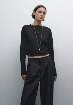 Massimo Dutti WIDE-LEG MID-RISE - Trousers - Black -Massimo Dutti Shop 91b940bb132a4b7b90e0625b81c230b0