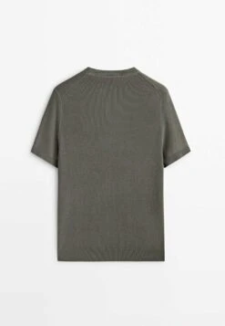 Massimo Dutti Vertical Textured Short Sleeve - Basic T-Shirt - Khaki -Massimo Dutti Shop 92470e910f6443d6a04ee4903eb53cac