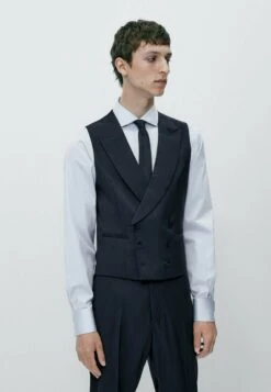 Massimo Dutti Pinstripes Super - Suit Waistcoat - Blue/Black Denim