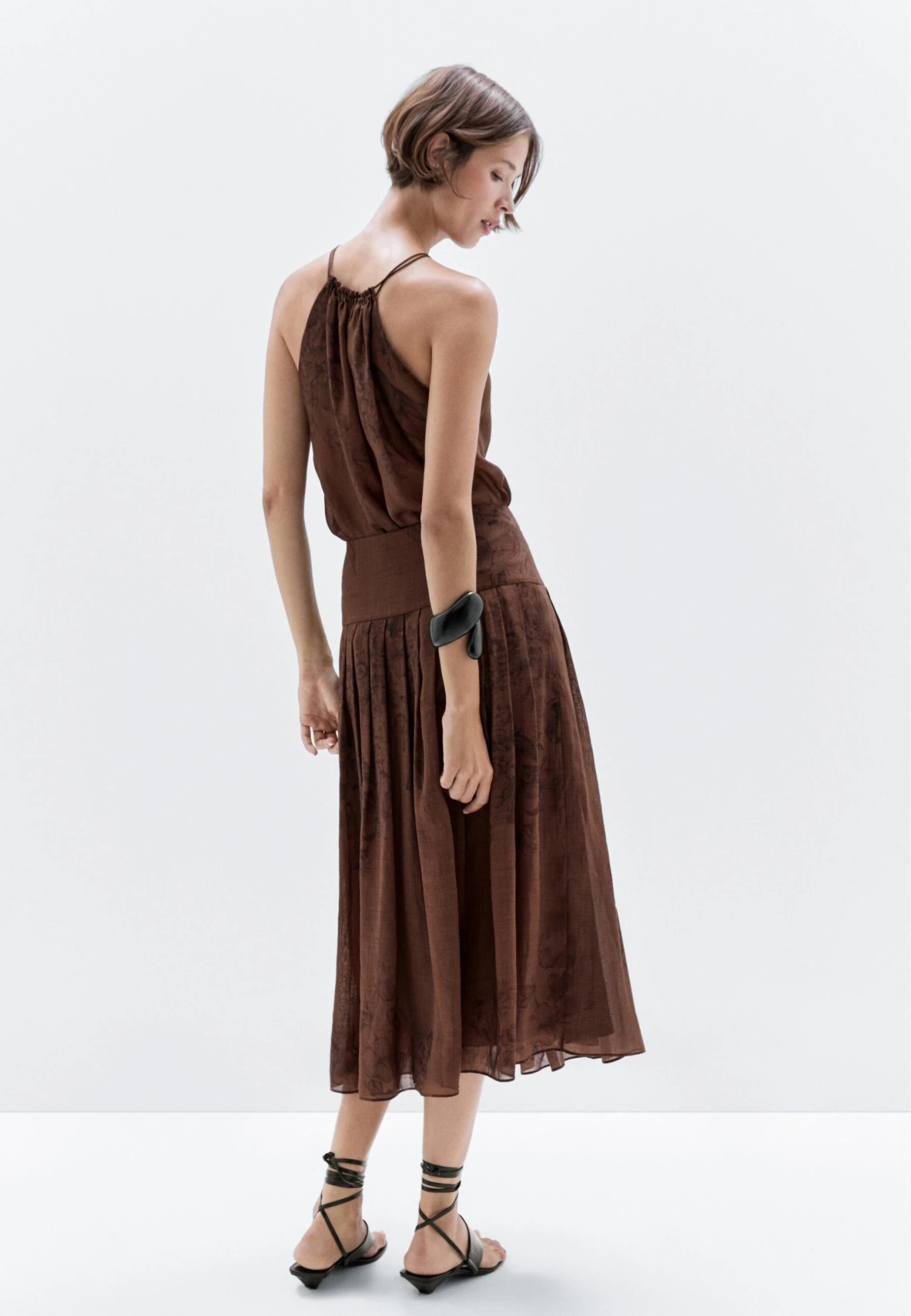 Massimo Dutti FLARED FLORAL PRINT MIDI - Pleated Skirt - Mottled Dark Brown 5 Massimo Dutti FLARED FLORAL PRINT MIDI - Pleated Skirt - Mottled Dark Brown - Image 3