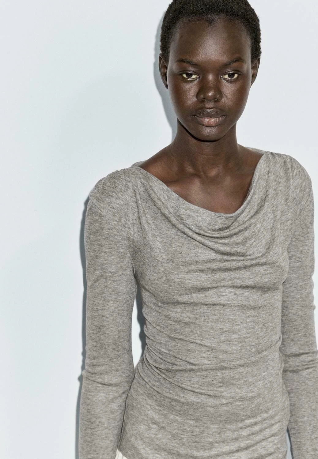 Massimo Dutti WITH DRAPED NECKLINE - Long Sleeved Top - Grey 7 Massimo Dutti WITH DRAPED NECKLINE - Long Sleeved Top - Grey - Image 5