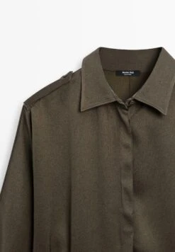 Massimo Dutti FLOWING LONG SLEEVE WITH WAIST DETAIL - Button-down Blouse - Dark Brown -Massimo Dutti Shop 92c8ec46742041e985e226b80e80dbae