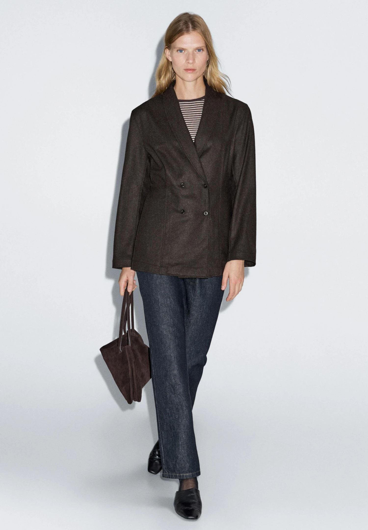 Massimo Dutti DOUBLE-BREASTED - Blazer - Mottled Dark Brown 3 Massimo Dutti DOUBLE-BREASTED - Blazer - Mottled Dark Brown