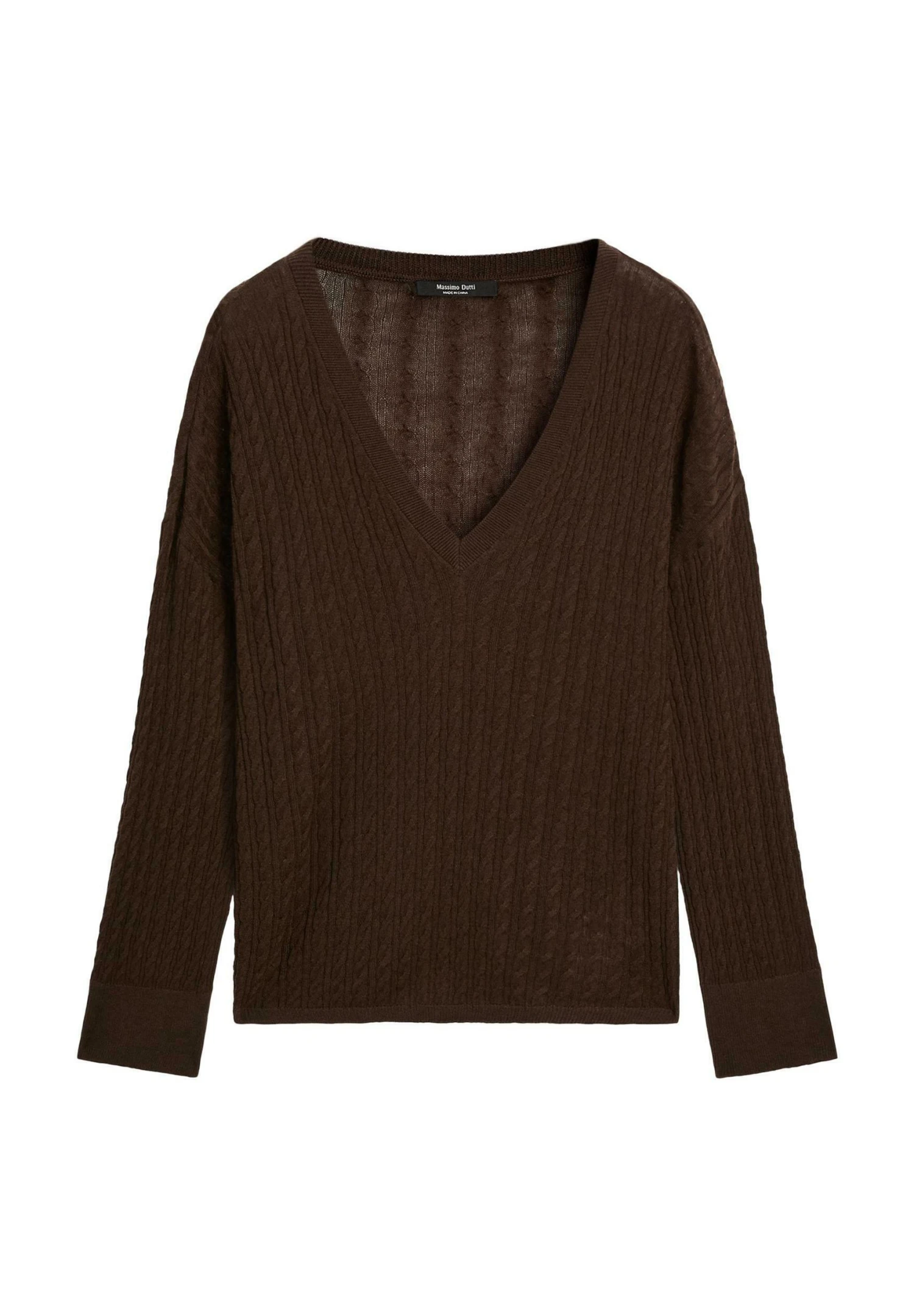 Massimo Dutti V-NECK WITH BRAIDED DETAIL - Jumper - Mottled Dark Brown 9 Massimo Dutti V-NECK WITH BRAIDED DETAIL - Jumper - Mottled Dark Brown - Image 7