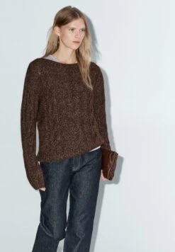 Massimo Dutti CABLE-KNIT WITH BOAT NECK - Jumper - Mottled Brown