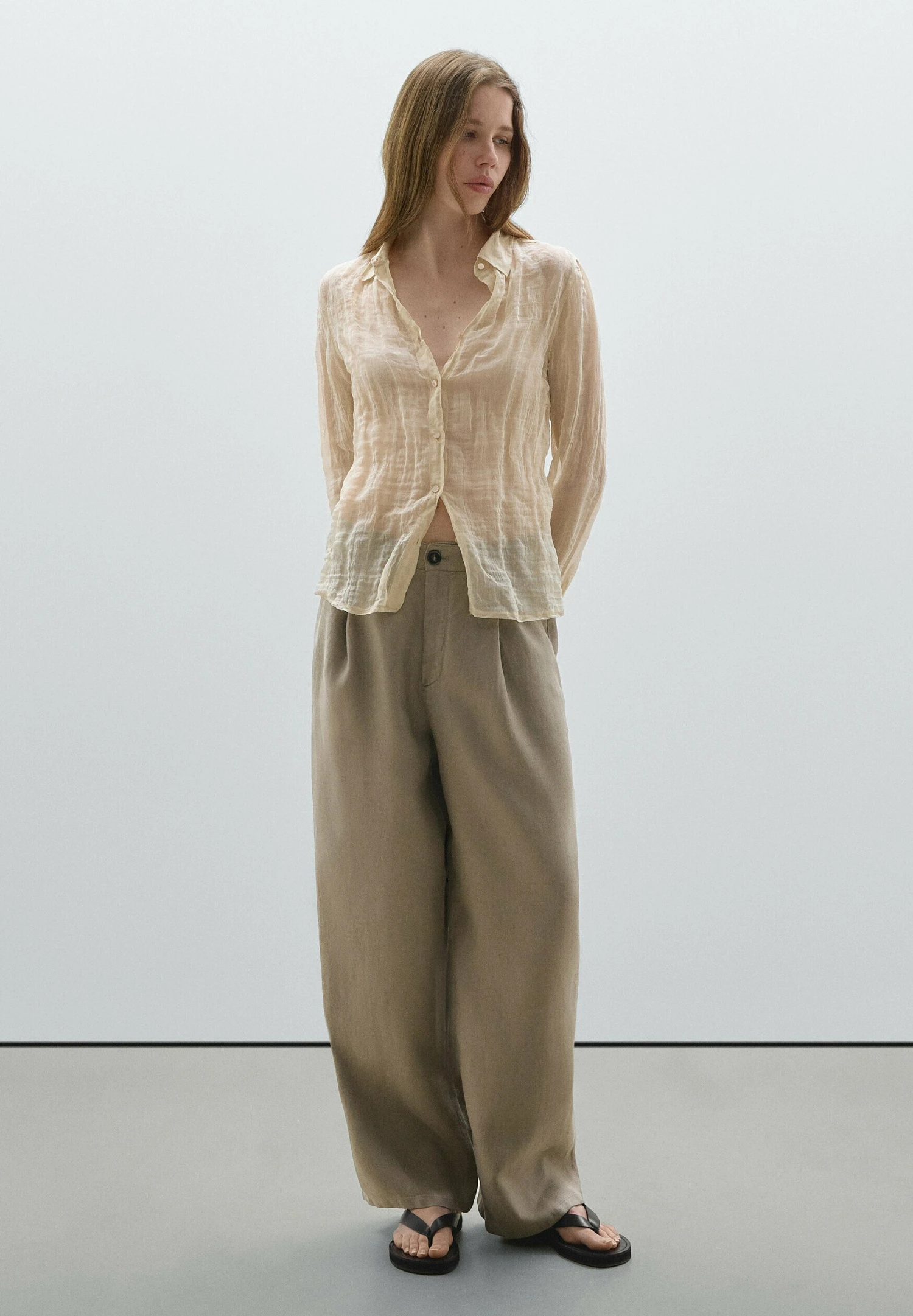 Massimo Dutti WIDE-LEG MID-RISE - Trousers - GREY 4 Massimo Dutti WIDE-LEG MID-RISE - Trousers - GREY - Image 2