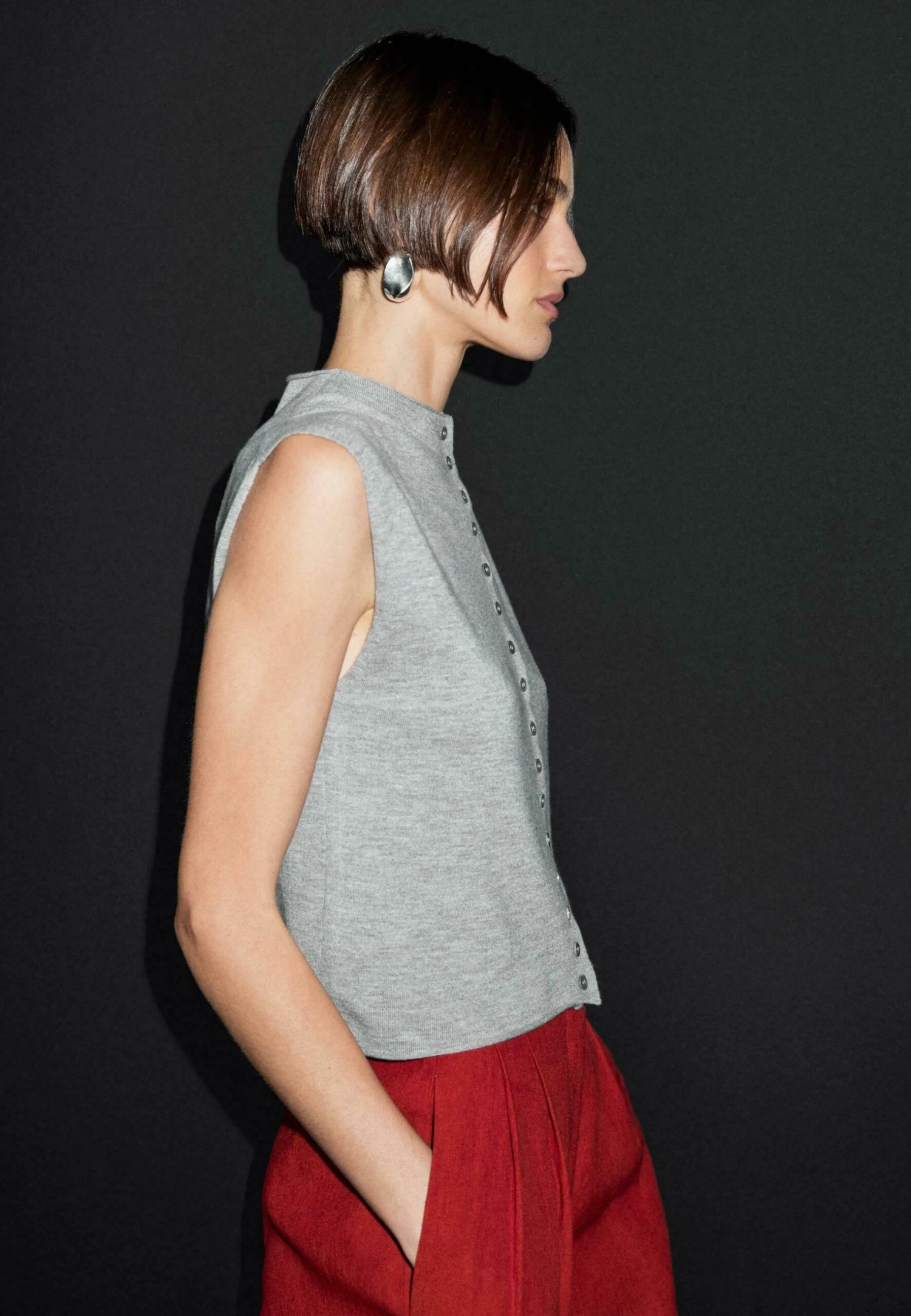 Massimo Dutti CROPPED HIGH COLLAR - Cardigan - Grey 6 Massimo Dutti CROPPED HIGH COLLAR - Cardigan - Grey - Image 4