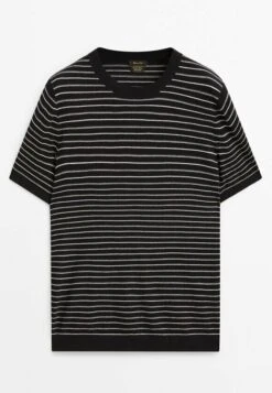 Massimo Dutti Short Sleeve With Irregular Stripes - Print T-Shirt - Dark Blue -Massimo Dutti Shop 94325cd3122b4629bb5d4bf4f7a20168