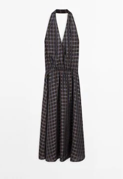 Massimo Dutti LONG PRINTED HALTER NECK FLOUNCE - Maxi Dress - Mottled Dark Brown -Massimo Dutti Shop 94718878ae324a3e92a3ba4905033334