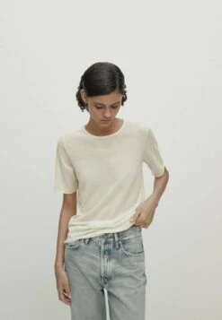 Massimo Dutti Short Sleeve - Basic T-Shirt - Beige