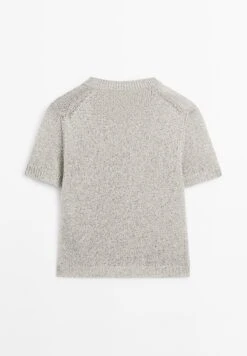 Massimo Dutti V-NECK SHORT SLEEVE WITH FABRIC DETAIL - Jumper - Grey -Massimo Dutti Shop 9506b54808fa4fddac88054b64a5494c