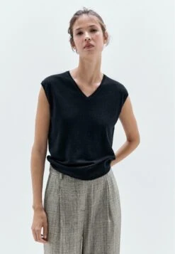 Massimo Dutti CROPPED V-NECK - Jumper - Dark Blue