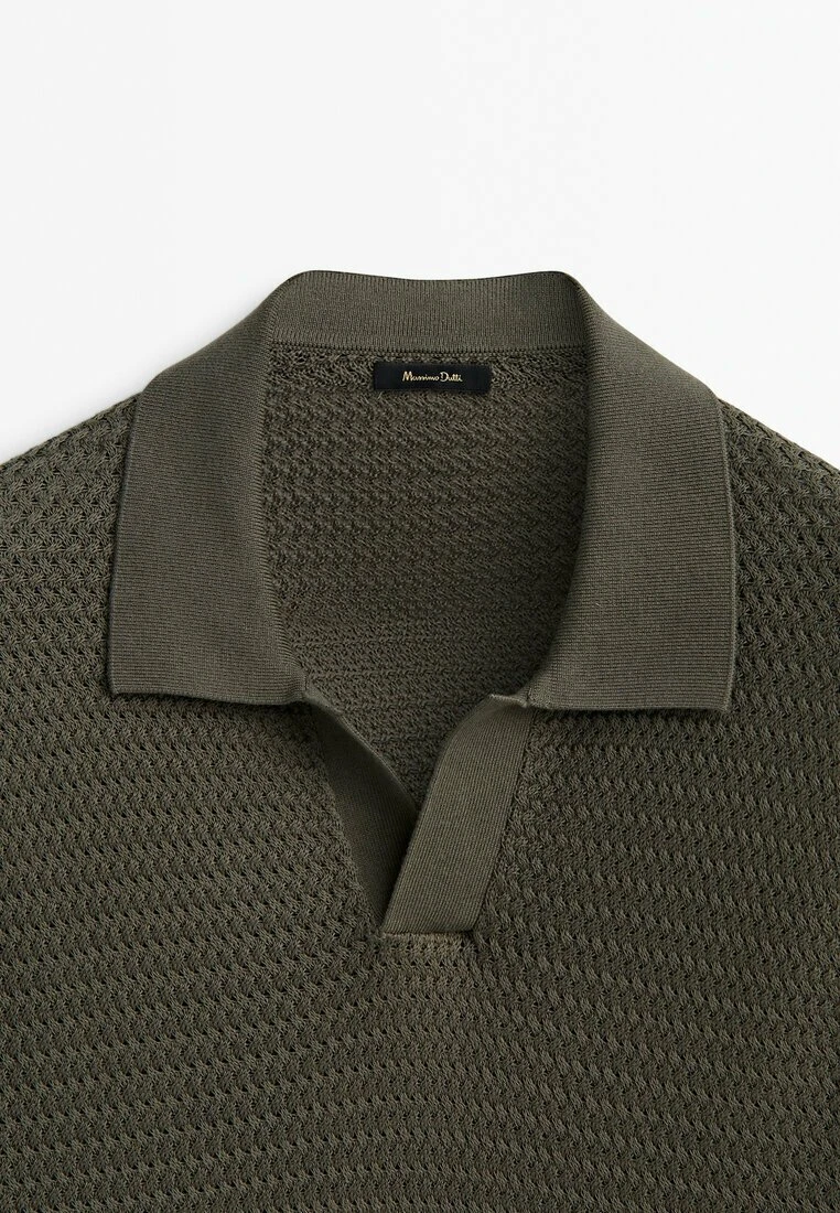 Massimo Dutti Textured Short Sleeve - Polo Shirt - Green 11 Massimo Dutti Textured Short Sleeve - Polo Shirt - Green - Image 9
