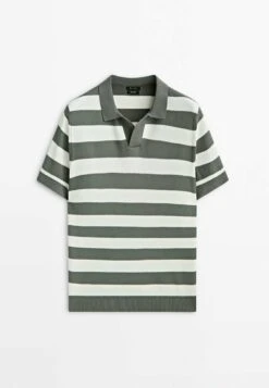 Massimo Dutti Striped Short Sleeve- Polo Shirt - Mottled Green -Massimo Dutti Shop 95c4334657ff46f3aab6e9cc96074ba7