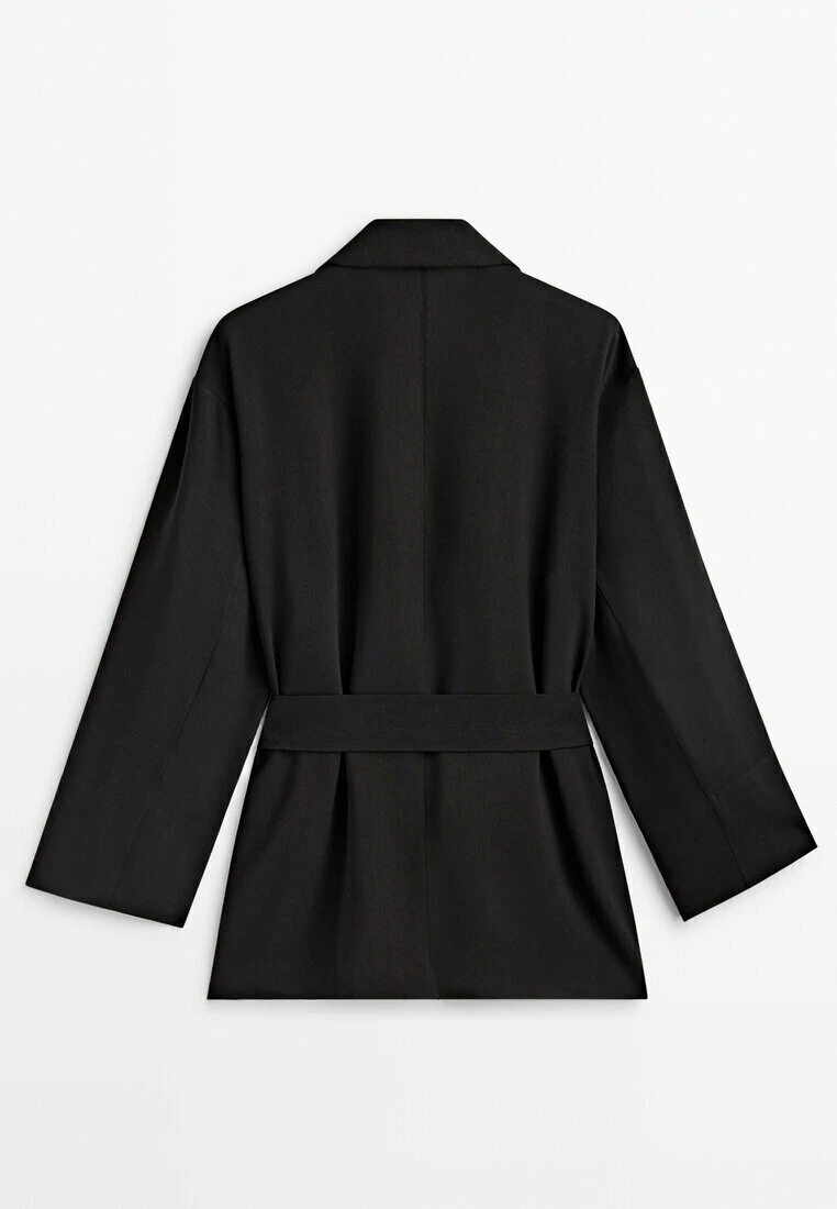 Massimo Dutti Flowing With And Tie Detail - Short Coat - Black 4 Massimo Dutti Flowing With And Tie Detail - Short Coat - Black - Image 2