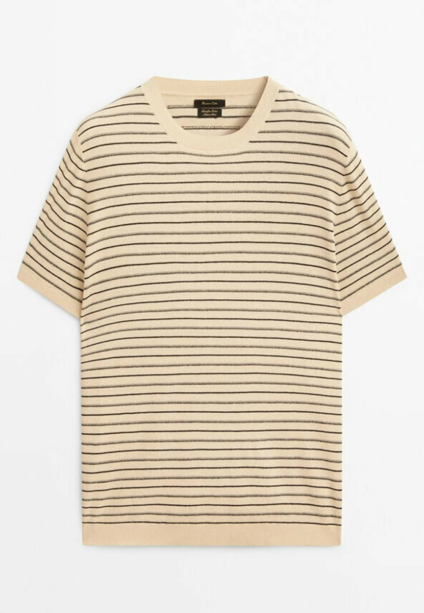 Massimo Dutti Short Sleeve With Irregular Stripes - Print T-Shirt - Beige 12 Massimo Dutti Short Sleeve With Irregular Stripes - Print T-Shirt - Beige - Image 10