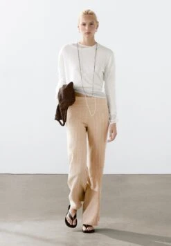 Massimo Dutti HIGH-WAIST WIDE-LEG - Trousers - Beige -Massimo Dutti Shop 96126be97ace4756bb36310224e1c490