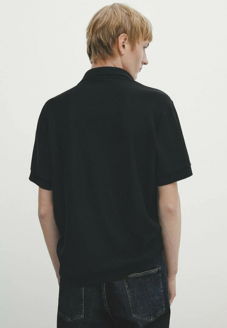 Massimo Dutti Textured Short Sleeve - Polo Shirt - Black 5 Massimo Dutti Textured Short Sleeve - Polo Shirt - Black - Image 3