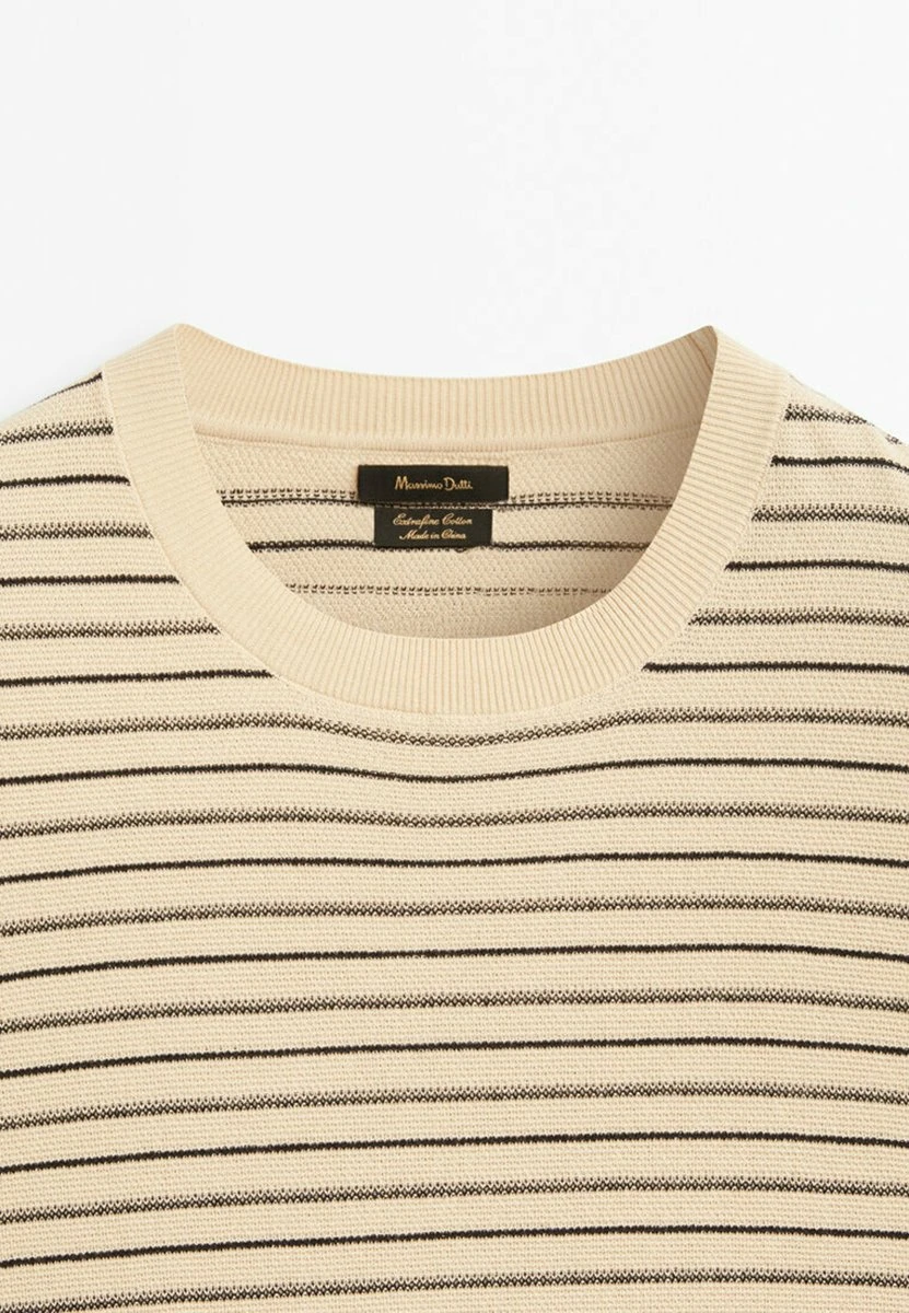 Massimo Dutti Short Sleeve With Irregular Stripes - Print T-Shirt - Beige 9 Massimo Dutti Short Sleeve With Irregular Stripes - Print T-Shirt - Beige - Image 7