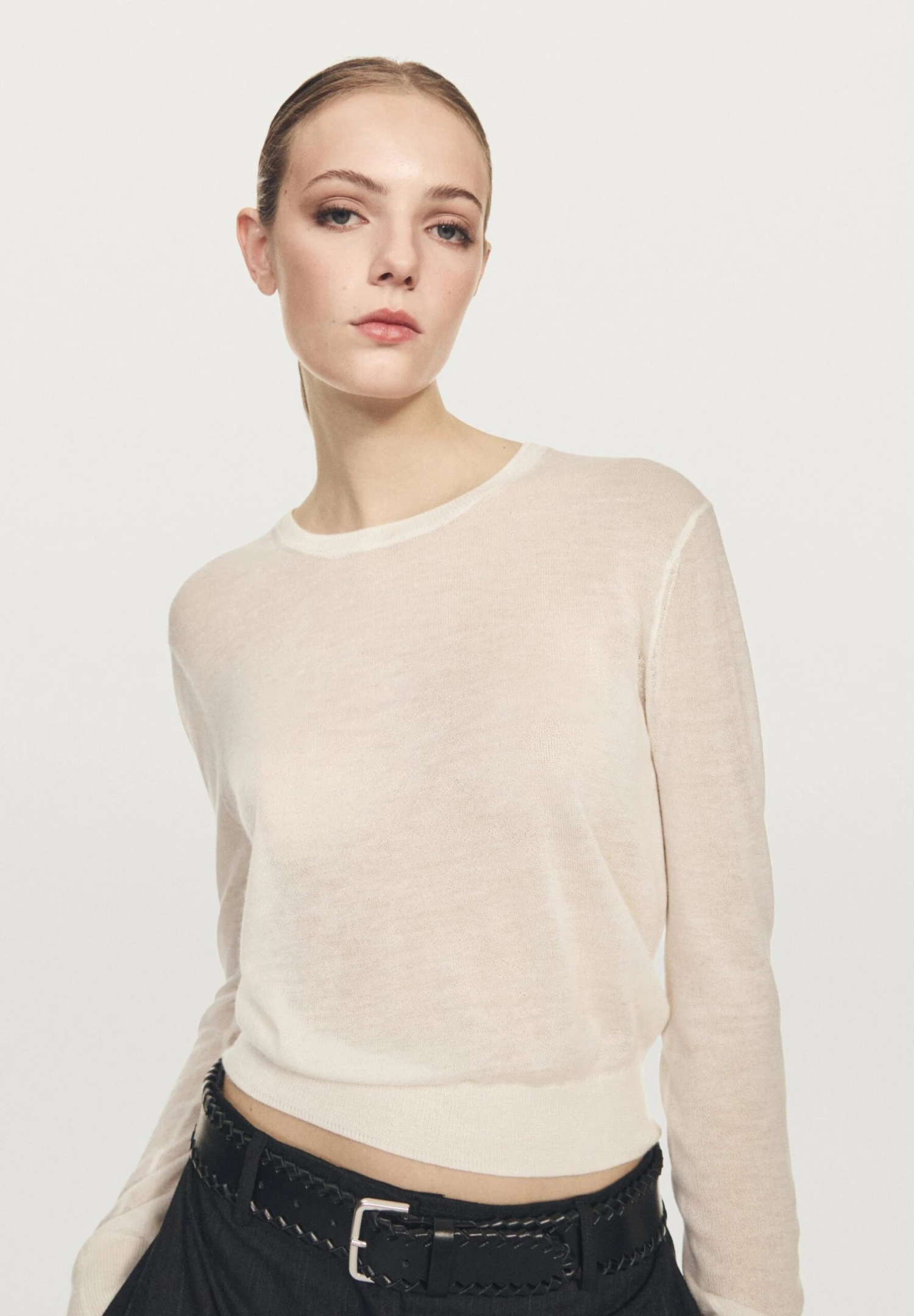 Massimo Dutti FINE SEMI-SHEER WITH CREW NECK - Jumper - White 6 Massimo Dutti FINE SEMI-SHEER WITH CREW NECK - Jumper - White - Image 4