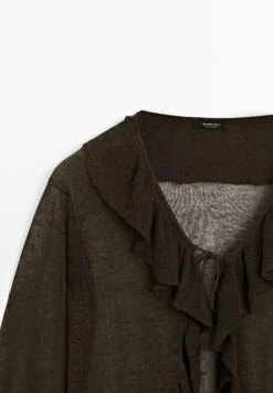 Massimo Dutti RUFFLED SEMI-SHEER - Cardigan - Brown -Massimo Dutti Shop 96a59ec621b242bfaf830228cdaad494