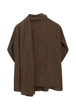 Massimo Dutti PINSTRIPE GARMENT WITH SCARF COLLAR - Blouse - Mottled Dark Brown -Massimo Dutti Shop 96af80d49e2b4b3a8dc84a6242e49b6c