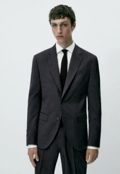 Massimo Dutti Check Super - Suit Jacket - Grey