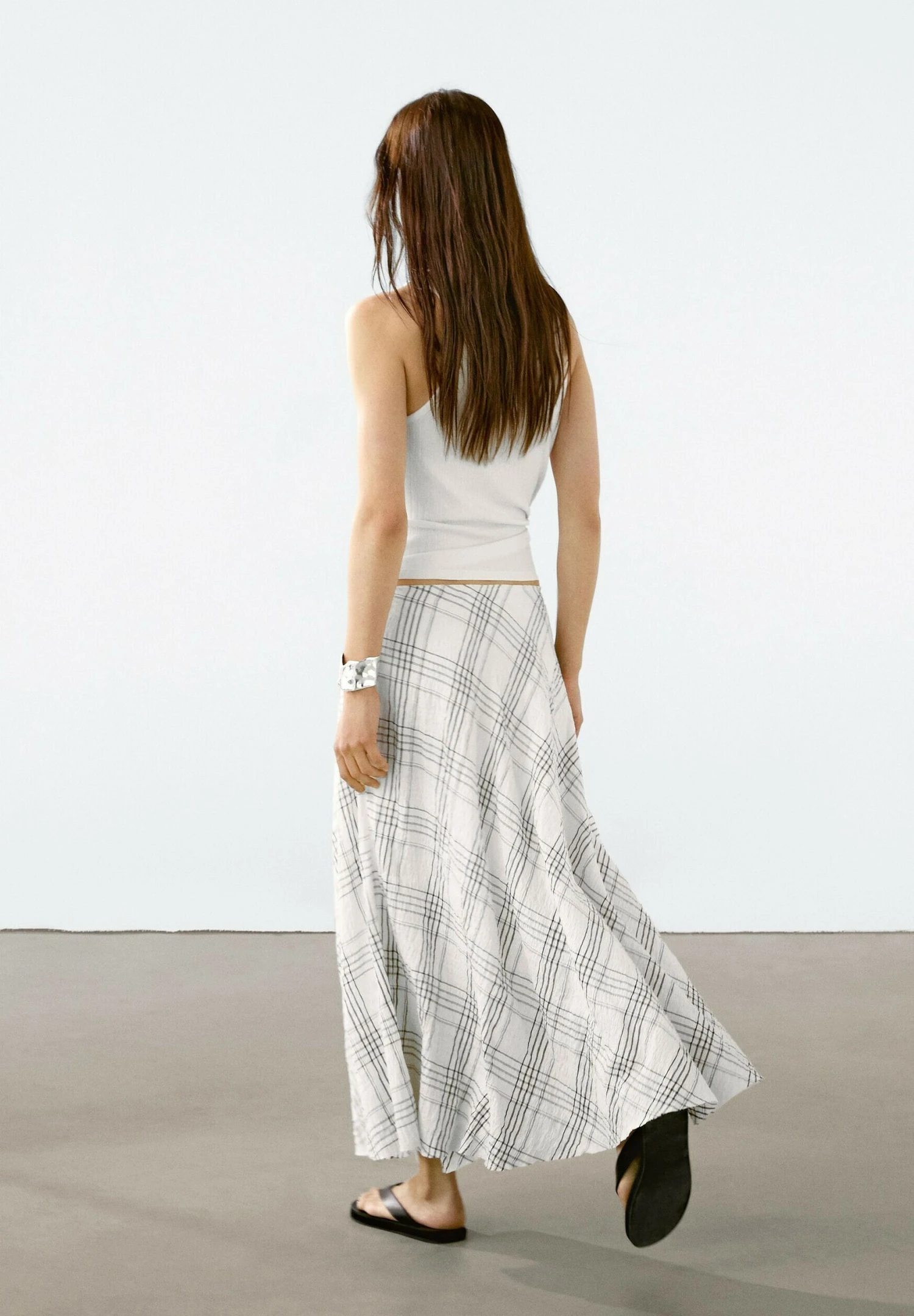 Massimo Dutti FLOWING CHECK MIDI - Maxi Skirt - White 5 Massimo Dutti FLOWING CHECK MIDI - Maxi Skirt - White - Image 3