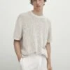 Massimo Dutti Crochet With Short Sleeves- Basic T-Shirt - Beige -Massimo Dutti Shop 973411376e214576937c1ef4af908332