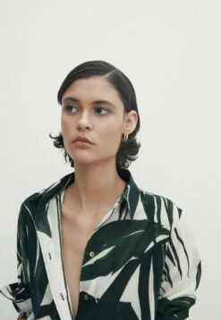 Massimo Dutti Palm Tree Print - Button-Down Blouse - Green -Massimo Dutti Shop 9768d68bbc8b48eda262477dc694ded1