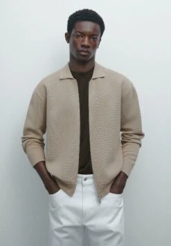 Massimo Dutti ZIP-UP POLO COLLAR - Cardigan - Light Brown