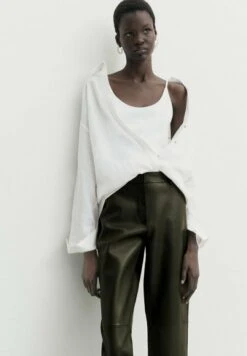 Massimo Dutti Nappa - Leather Trousers - Khaki -Massimo Dutti Shop 978139c4307540208826664ec3ab43a0