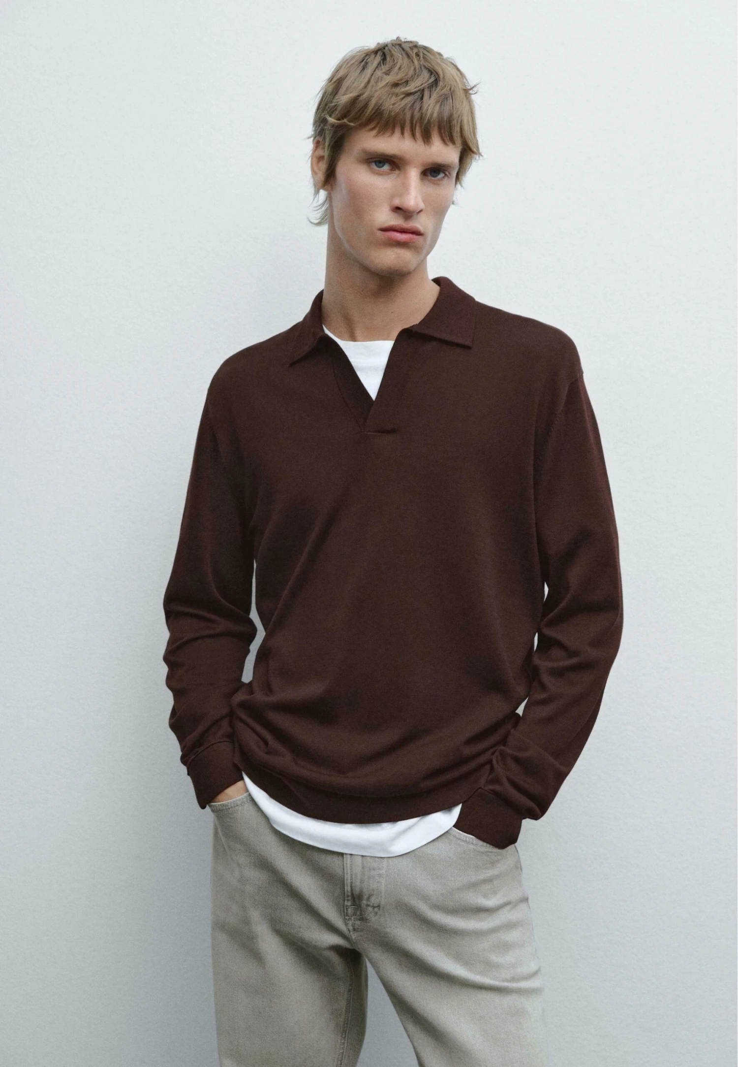 Massimo Dutti LONG SLEEVE POLO COLLAR - Long Sleeved Top - Bordeaux 3 Massimo Dutti LONG SLEEVE POLO COLLAR - Long Sleeved Top - Bordeaux